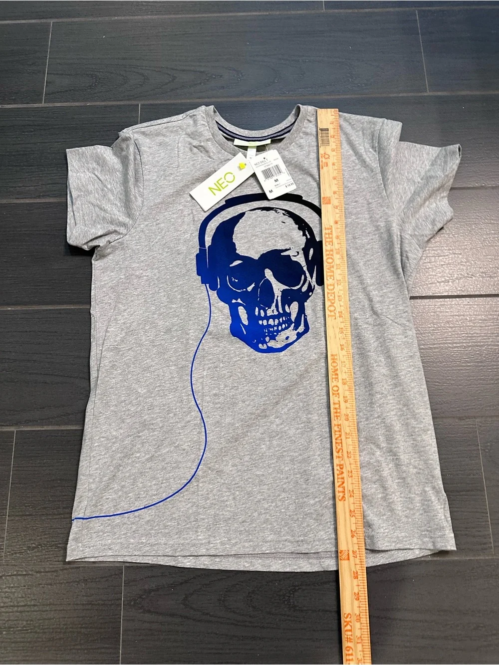 Adidas Vintage NEO Men’s Blue Skull Gray Short Sleeve Tee with Blue Graphic
